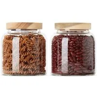 Econovo Econovo Vorratsgläser mit Holzdeckel | 900ml (Set 2-tlg.) | Kollektion Oval – Produktbild 1 von 1