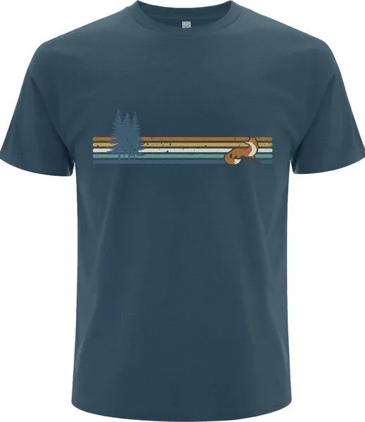 Spreecult Spreecult Retro Fuchs Wald - Bio und Fair - Männer Unisex T-Shirt - Fox, Denim (blau), – Produktbild 2 von 2