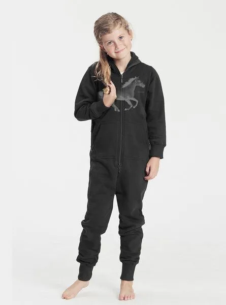 Peaces.bio - handbedruckte Biomode Peaces.bio - handbedruckte Biomode Jumpsuit Horsepower Kinder, Schwarz, – Produktbild 1 von 4