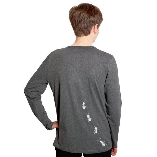 HANDGEDRUCKT HANDGEDRUCKT "Ameisen" Männer Longsleeve, Grau, – Produktbild 1 von 3