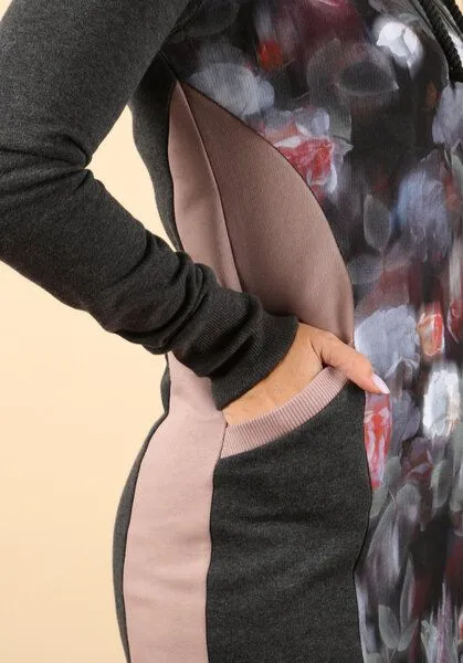 Die rote Zora Die rote Zora Hoodiekleid mit Taschen, Rosen (graumeliert), – Produktbild 4 von 4
