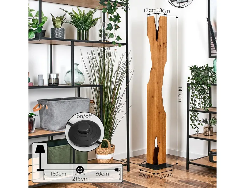hofstein Stehlampe moderne Stehleuchte aus Metall/Bambus in Schwarz/Naturfarben, ohne Leuchtmittel, geschwungene Leuchte mit Fußschalter, 4 x E27, ohne Leuchtmittel, Beige|schwarz, – Produktbild 4 von 5