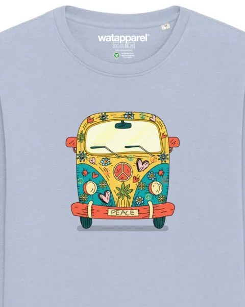 watapparel watapparel Sweatshirt Unisex Hippies Bus, Serene blue, – Produktbild 3 von 4