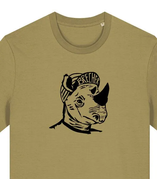 päfjes päfjes Nashorn der Brecher Fahrrad Gravel - Unisex Männer Bio Unifarben T-Shirt, Faded olive (grün), – Produktbild 2 von 4