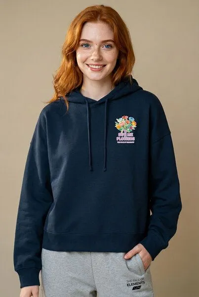 THE FACE OF ELEMENTS The Face of Elements Buy Me Flowers - Relaxed Boxy Fit Hoodie aus 100% Bio-Baumwolle, Navy blue (blau), – Produktbild 3 von 4