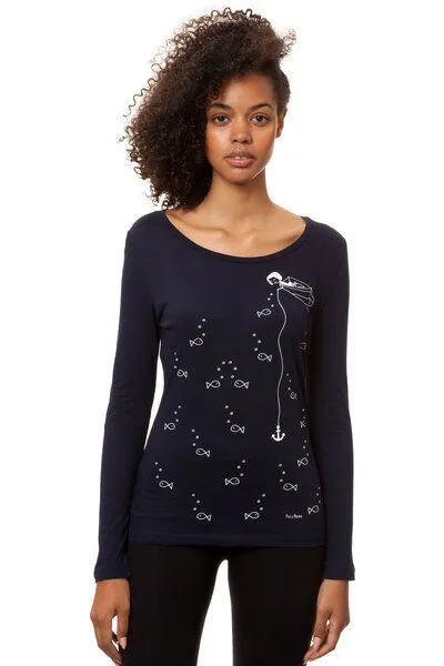 FellHerz FellHerz Damen Longsleeve Ankermädl Bio Fair, Navy, – Produktbild 2 von 4
