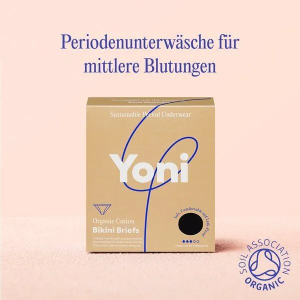 Yoni Yoni Periodenunterwäsche Bio-Baumwolle Bikini Style, Schwarz, – Produktbild 1 von 4