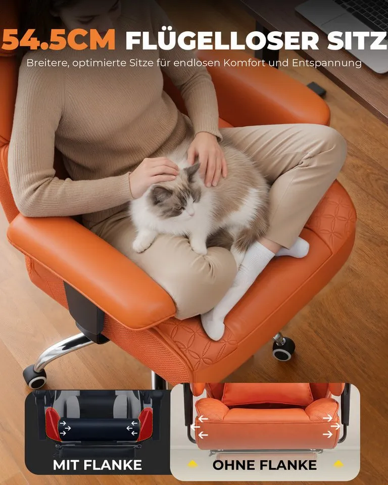 COMHOMA Gaming-Stuhl Ergonomischer Bürostuhl 180 kg, mit Lendenstütze & Fußstütze, 135° verstellbare Rückenlehne, hoher Chefsessel, Orange, – Produktbild 5 von 5