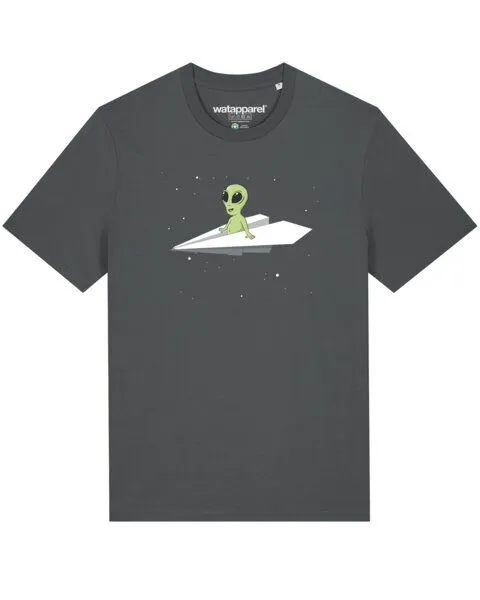 watapparel watapparel T-Shirt Unisex Alien on a paper plane, Anthracite, – Produktbild 1 von 3