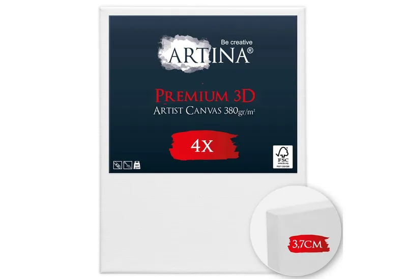 Artina Keilrahmen Premium 3D Leinwand, 18x24cm, Weiß, 4er Set, FSC, 380 g/m², Canvas, 100% Baumwolle, Galerieheftung & gefaltet, Weiß, – Produktbild 1 von 5