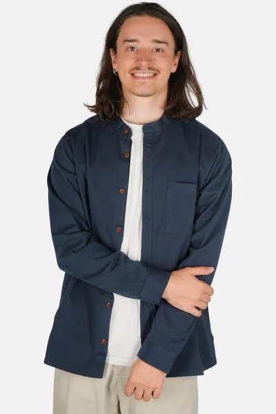 Hanseheld Hanseheld Stehkragen-Hemd Herren Navy-Blau Baumwolle GOTS Organic, Dunkelblau, – Produktbild 2 von 3