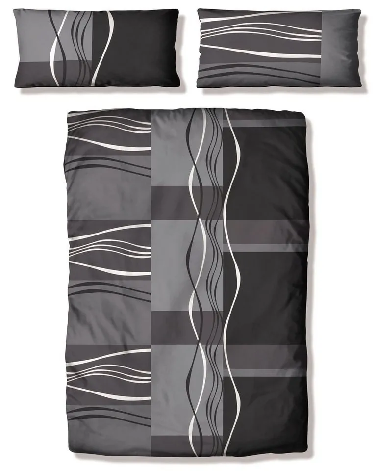 OTTO home Bettwäsche Kelian in Gr. 135x200, 155x220 cm u.a. Bettwäsche-Set mit Baumwolle, Biber, 2 teilig, in verschiedenen Qualitäten, gemusterte Bettwäsche, Grau, – Produktbild 2 von 5
