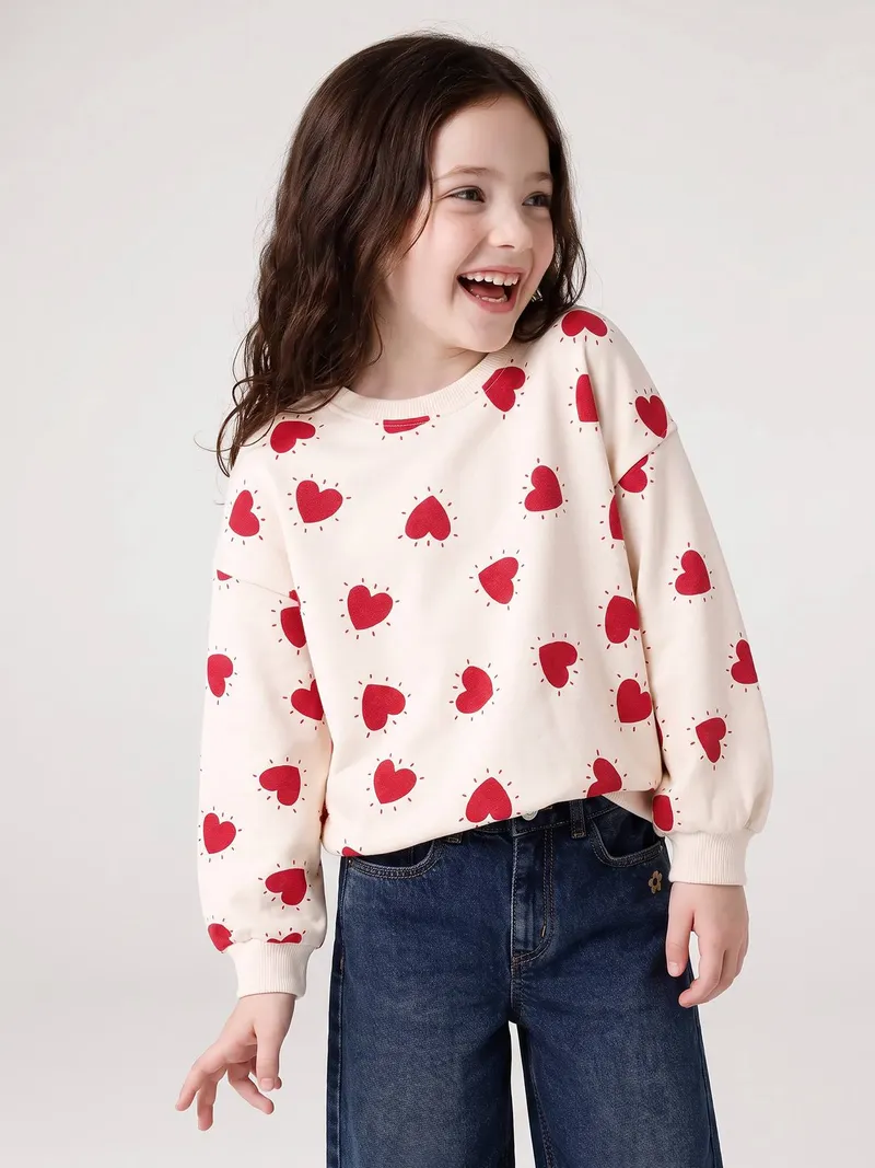 Vertbaudet Bedrucktes Sweatshirt Mädchen elfenbein, Elfenbein, – Produktbild 1 von 4