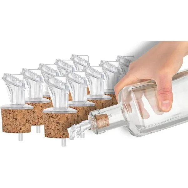 Kork-Deko Kork-Deko 10er-Pack Kunststoff-Ausgießer mit Kork-Stopfen | breit | geeignet für Öl, Essig, Spirituosen oder Liköre – Produktbild 1 von 4