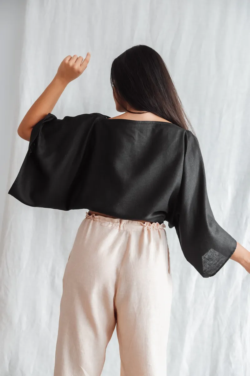 Jyoti - Fair Works Jyoti - Fair Works Damen vegan Bluse Risay Schwarz, Schwarz, – Produktbild 2 von 2