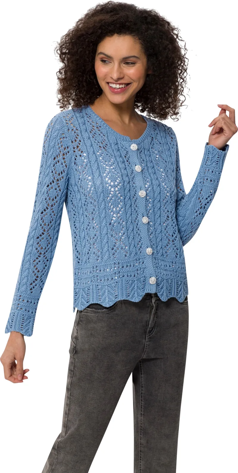 heine Ajourstrickjacke, Mittelblau, – Produktbild 2 von 2