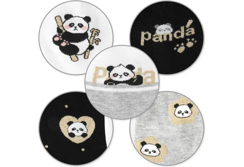 BRUBAKER Socken Lustiges Damensocken Set mit süßen Bären - Cute Panda (Schwarz, Grau, Weiß und Glitzer, 5-Paar, Bärensocken Geschenkset für Frauen) Weich und Kuschelig, Bunt, – Produktbild 5 von 5