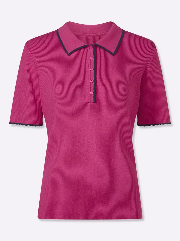heine heine Strickpullover Pullover Kurzarm Ripp, Blau|rosa, – Produktbild 3 von 5