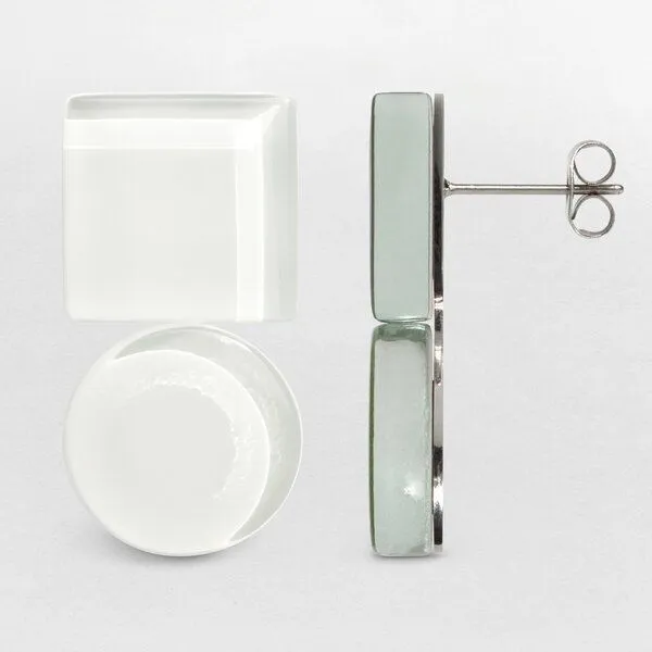 ALEXASCHA ALEXASCHA Geometrische Statement Ohrringe aus Glas | Bauhaus Design | 16 Farbkombinationen, Schneeweiss, – Produktbild 4 von 4
