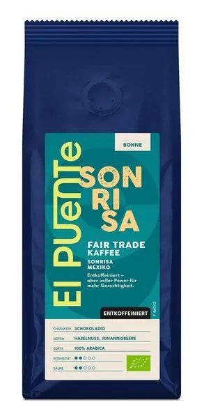 El Puente El Puente Sonrisa - Bio-Kaffeebohnen 250 g entkoffeiniert | Fair Trade | Bio-zertifiziert | Vegan | Glutenfrei, Mehrfarbig, – Produktbild 1 von 1