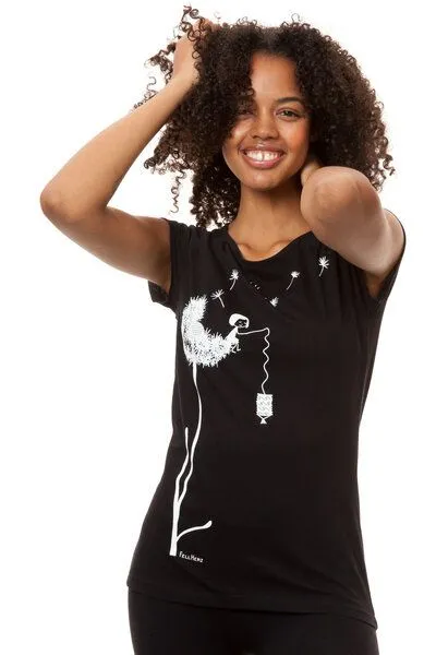 FellHerz FellHerz Damen T-Shirt Pusteblume Bio Fair, Schwarz, – Produktbild 2 von 3