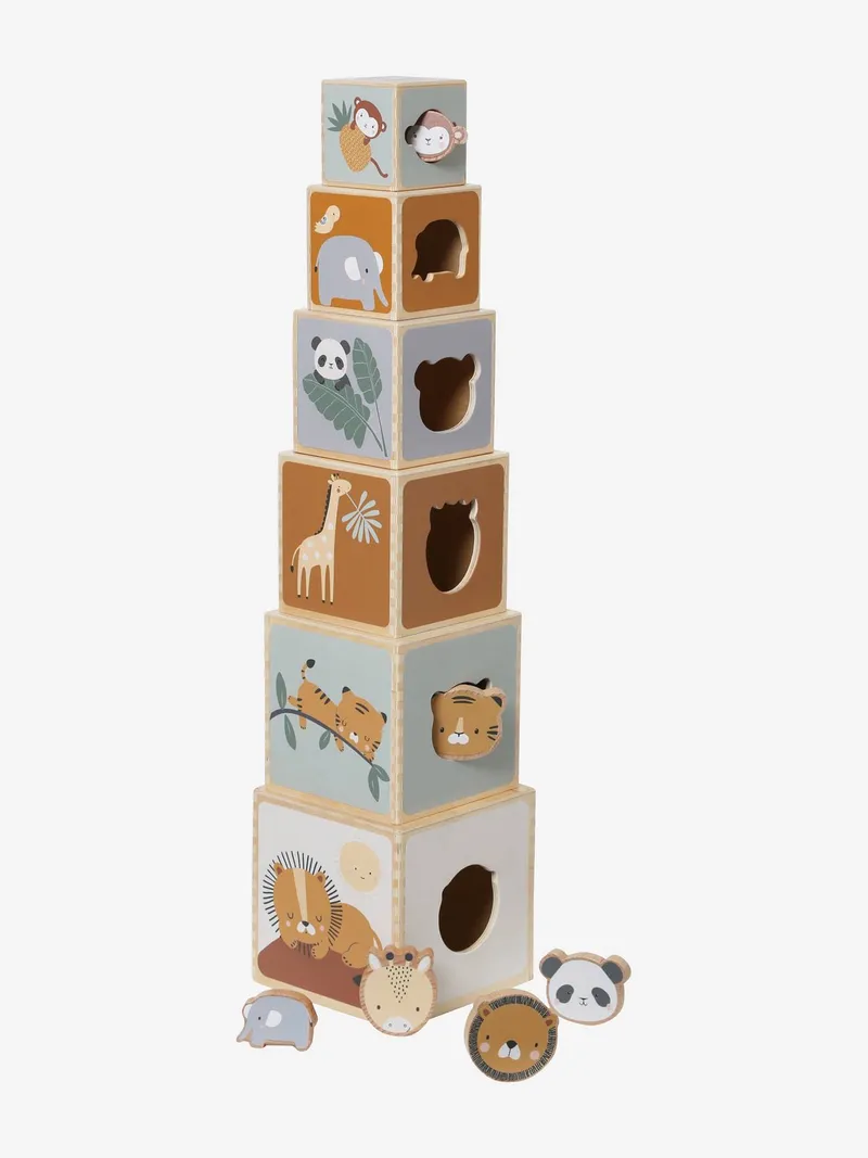 Vertbaudet Baby Stapelturm mit Steckspiel aus Holz FSC®, Mehrfarbig/pandafreunde, – Produktbild 1 von 4