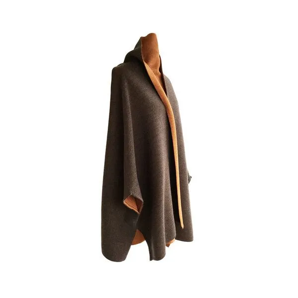 austriandesign.at austriandesign.at MantelCape reversibel aus extrafeiner Merinowolle, Braun/honig, – Produktbild 2 von 4