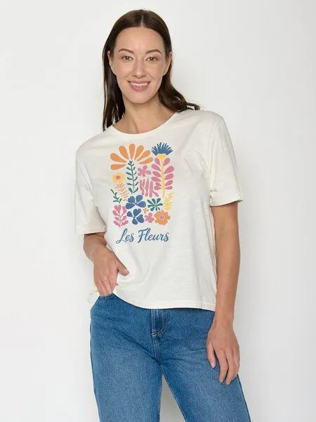 GreenBomb GREENBOMB Les Fleurs Nova - Kastiges T-Shirt aus Bio-Baumwolle / hochwertiger Print / GOTS / Fair & Vegan, Weiß (mondstein), – Produktbild 1 von 4