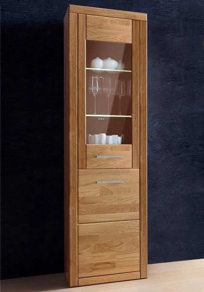 OTTO home Vitrine LOGO B/T/H: 50/42/180cm, 5Fächer, 3 Einlegeboden verstellbar. Kopus&Leisten aus Massivholz, Korpus aus Melamin, Türanschlag L/R, Braun, – Produktbild 2 von 8