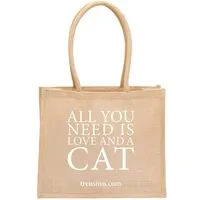 Treusinn Treusinn Eco Shopper "All you need is love...and a cat" / 100% Jutegewebe / umweltfreundlich, Weiß, – Produktbild 1 von 1