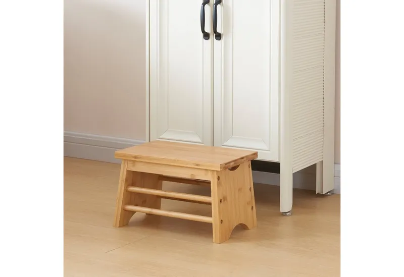 en.casa Tritthocker, »Ryslinge« Fußbank bis 100 kg Bambus 33x22x20 cm, Beige, – Produktbild 3 von 5
