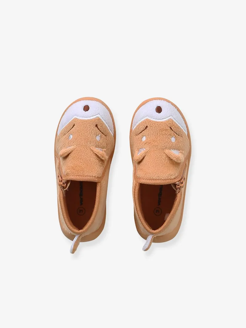 Vertbaudet Baby Stoff-Hausschuhe mit Reißverschluss, Orange fuchs, – Produktbild 2 von 4