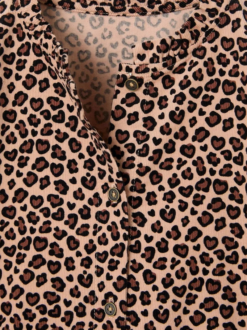 Vertbaudet Kleid mit Stehkragen aus Feincord Mädchen leo, Hellbraun leo, – Produktbild 2 von 3