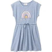 People Wear Organic People Wear Organic "Kurzarm Kleid, blau geringelt, ""Regenbogen"", Bio-Baumwolle ", Blue, – Produktbild 1 von 1