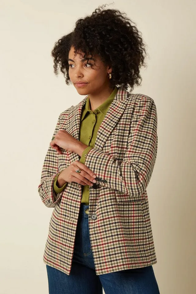 king louie king louie Longblazer Tula Blazer Basso Check - Eleganter Longblazer mit Reverskragen, Braun, – Produktbild 2 von 5