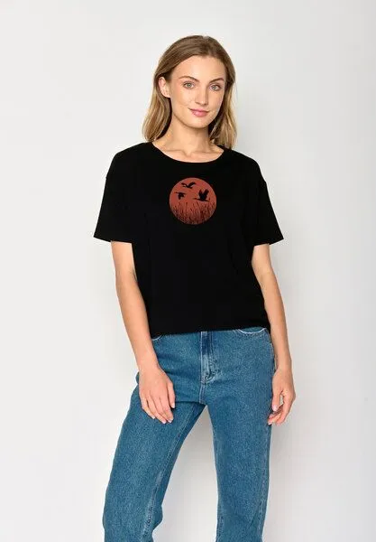 GreenBomb GREENBOMB Nature Stork Sun Feel - Lässiges T-Shirt aus Bio-Baumwoll Mix / hochwertiger Print / GOTS / Fair & Vegan, Schwarz (schwarz), – Produktbild 3 von 4