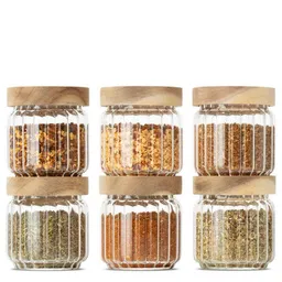 Econovo Econovo Gewürzgläser mit Holzdecke | 150ml (Set 6-tlg.) | Kollektion Gemustert – Produktbild 1 von 1