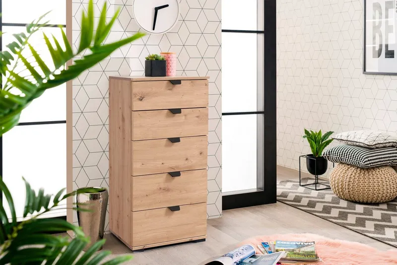 Home affaire Kommode Duero Schubkastenkommode, mit 5 Schubkästen, Breite ca. 45 cm, Höhe 95 cm, Beige, – Produktbild 1 von 5