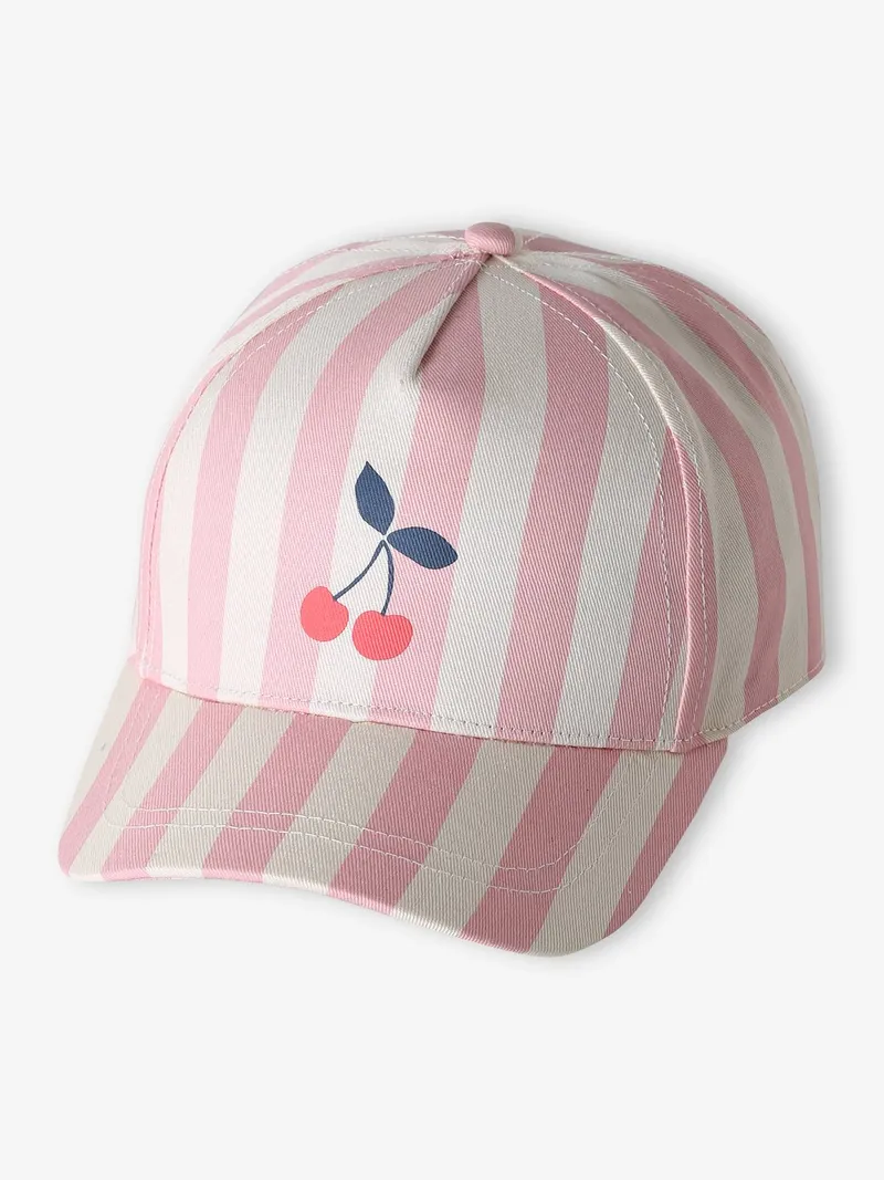 Vertbaudet Baumwollcap mit Streifen und Kirsche Mädchen, Rosa, – Produktbild 2 von 4