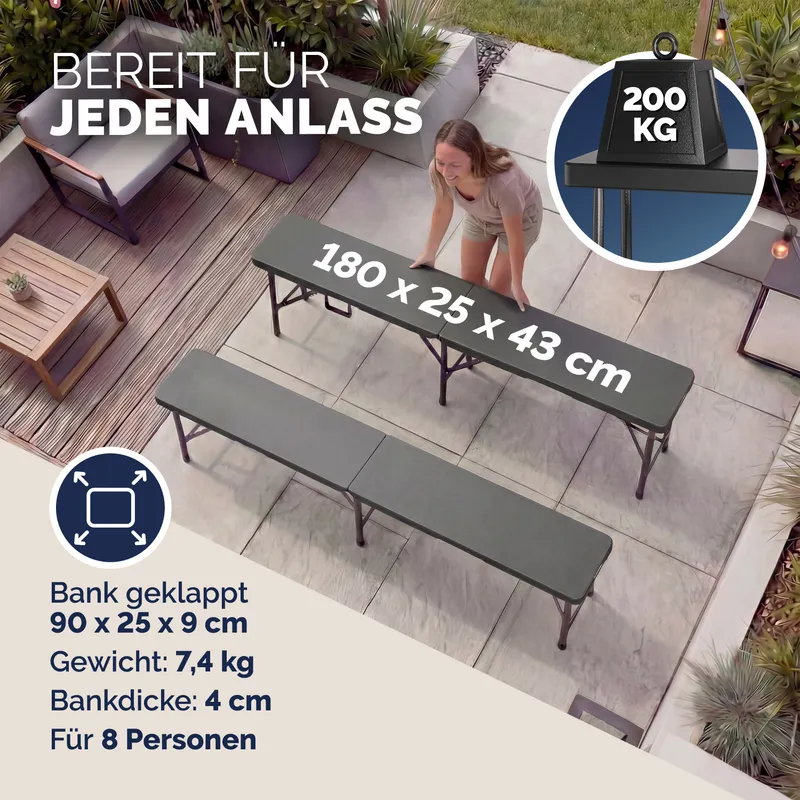 Casaria® Bierbank 2er-Set Anthrazit Kunststoff 180cm – Produktbild 2 von 2