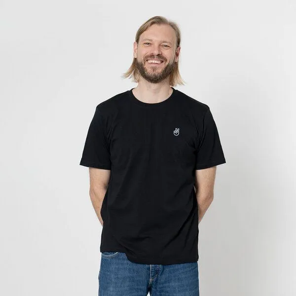 Fyngers Fyngers Unisex T-Shirt aus Biobaumwolle - Modell PEACE mit gestickter Veredelung, Schwarz, – Produktbild 2 von 3