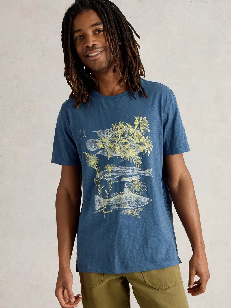 White Stuff T-Shirt Abersoch mit Fisch-Motiv - S, Blau print, – Produktbild 3 von 4