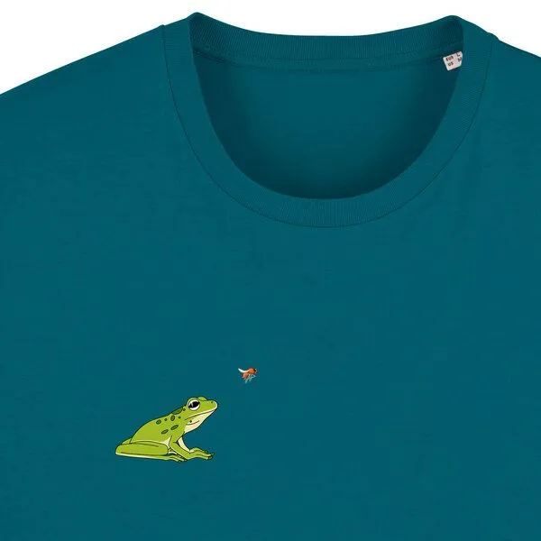 Spangeltangel Spangeltangel T-Shirt bedruckt, Frosch, nachhaltig, Biobaumwolle, Herren, Natur, Insekt, Türkis, – Produktbild 2 von 3
