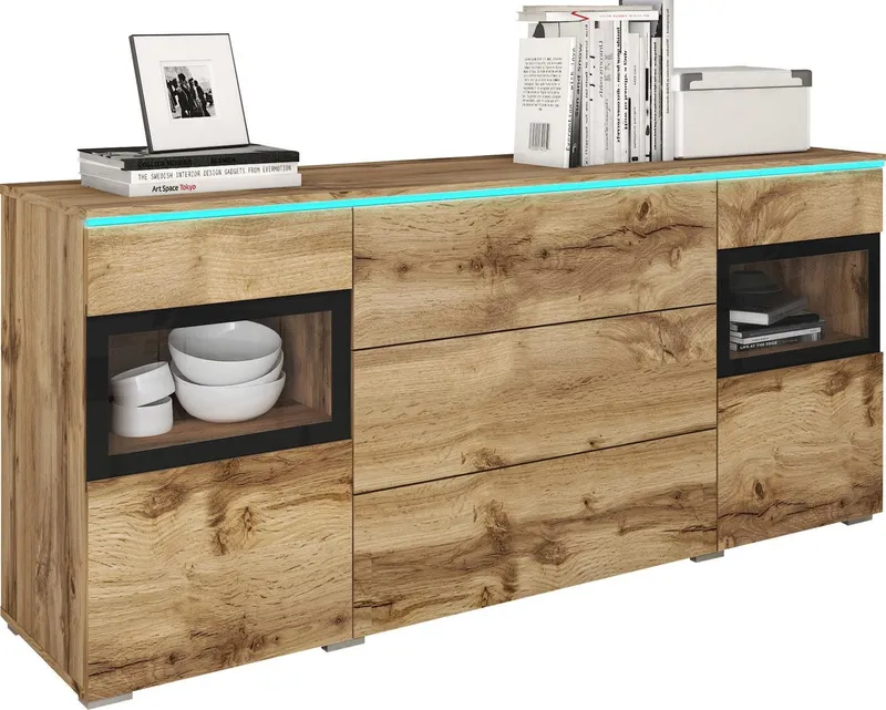 Home affaire Sideboard VERA, Moderne grifflose Kommode,verstellbare Einlegeböden, Braun, – Produktbild 1 von 5