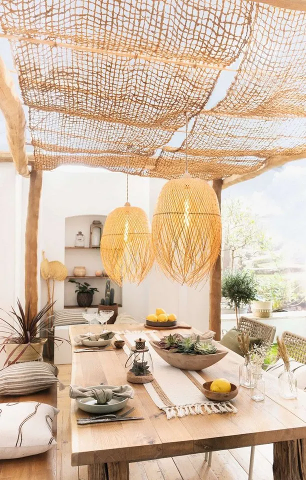 Dekoleidenschaft Lampenschirm "Ibiza" 2er Set für Hängelampe, Bambus, Hängelampenschirm Ersatzschirm, Ersatzschirm Ø 42 x 62 cm für Pendelleuchte, Deckenlampe, Beige, – Produktbild 3 von 5