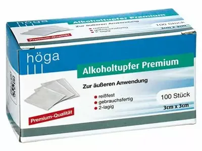 Höga-Pharm ALKOHOLTUPFER Premium 3x3 cm 100 St – Produktbild 1 von 1
