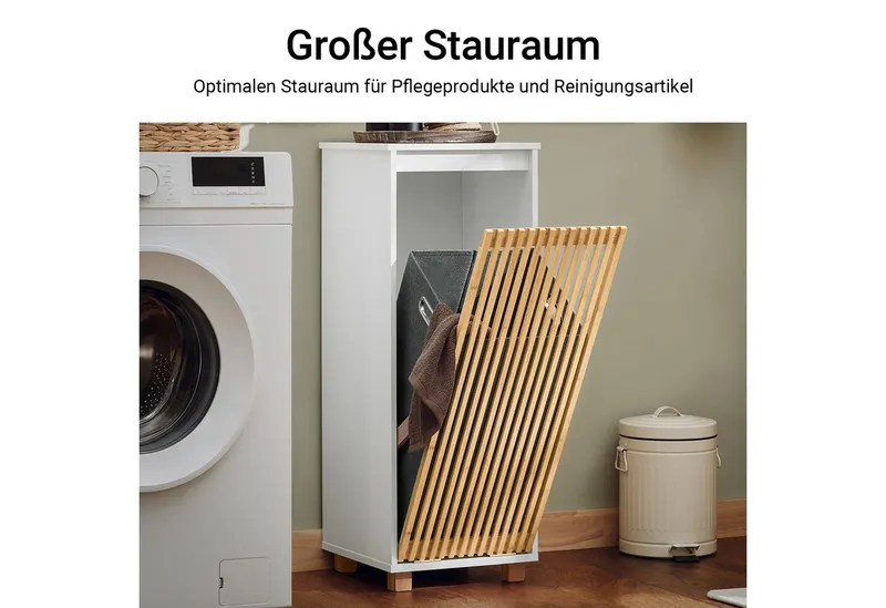 SoBuy Wäscheschrank BZR126, Badezimmerschrank mit Wäschekorb Badmöbel Badezimmer Badschrank mit Wäschesack Wäschetruhe Wäschesammler Wäschekorb, Weiß, – Produktbild 3 von 5