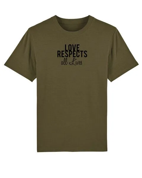 Human Family Human Family Bio Herren Rundhals T-Shirt "Spread Love - Respect" in 4 Farben, Khaki, – Produktbild 1 von 4