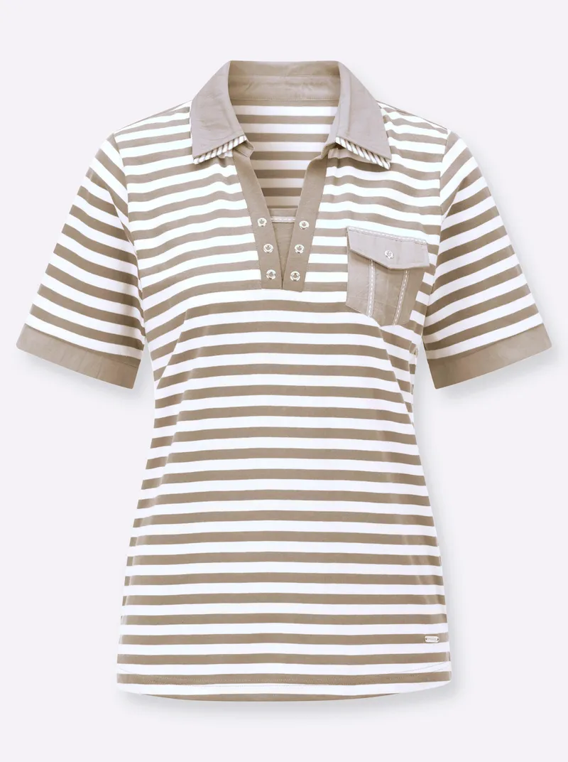 Witt Poloshirt sesam-weiß-geringelt, Sesam-weiß-geringelt, – Produktbild 1 von 2