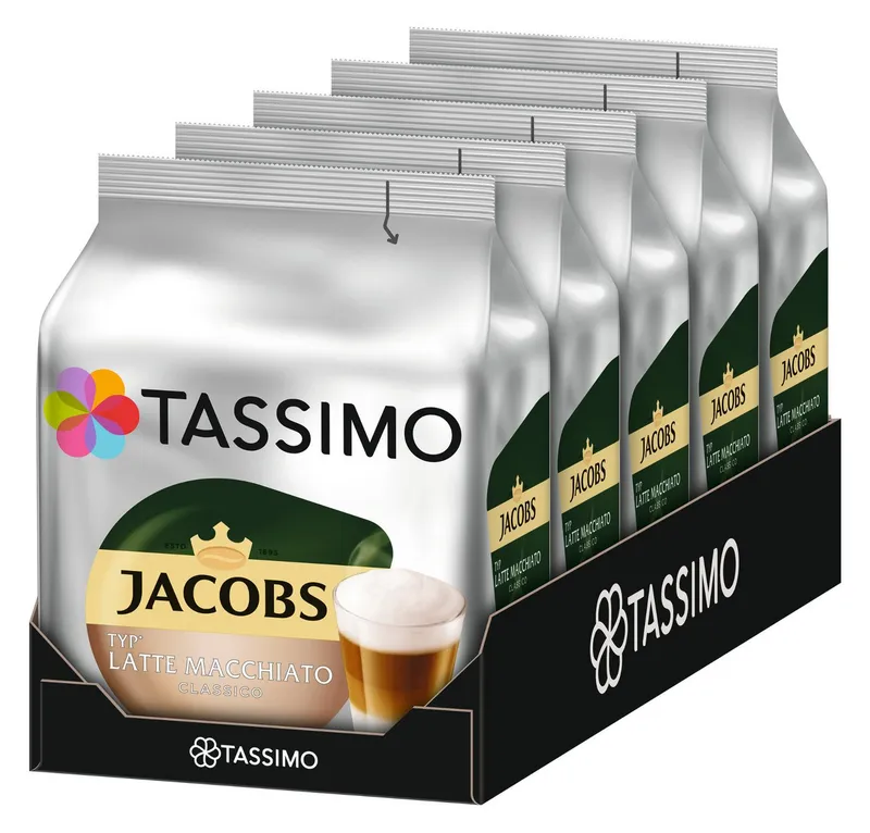 Tassimo Tassimo Kaffee Kapseln Jacobs Typ Latte Macchiato Classico T Discs 5 x 8 Getränke, (Packung, 5er Pack) – Produktbild 1 von 5